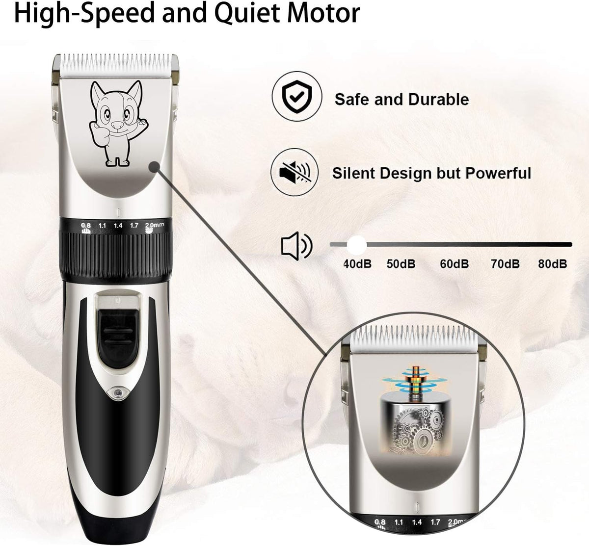Highdas Dog Clippers for Grooming Low Noise - Silver - image 4