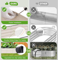 Galvanized Raised Garden Bed - 8x2x1FT Metal Planter Boxes Outdoor | Oval Steel Raised Bed Kit for Gardening with Protective Tape, Bracing Rods, Gloves for Vegetables, Flower, Herb (White)