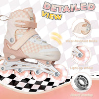 Nattork adjustable inline skates for kids with light-up wheels and checkerboard upper - view 14