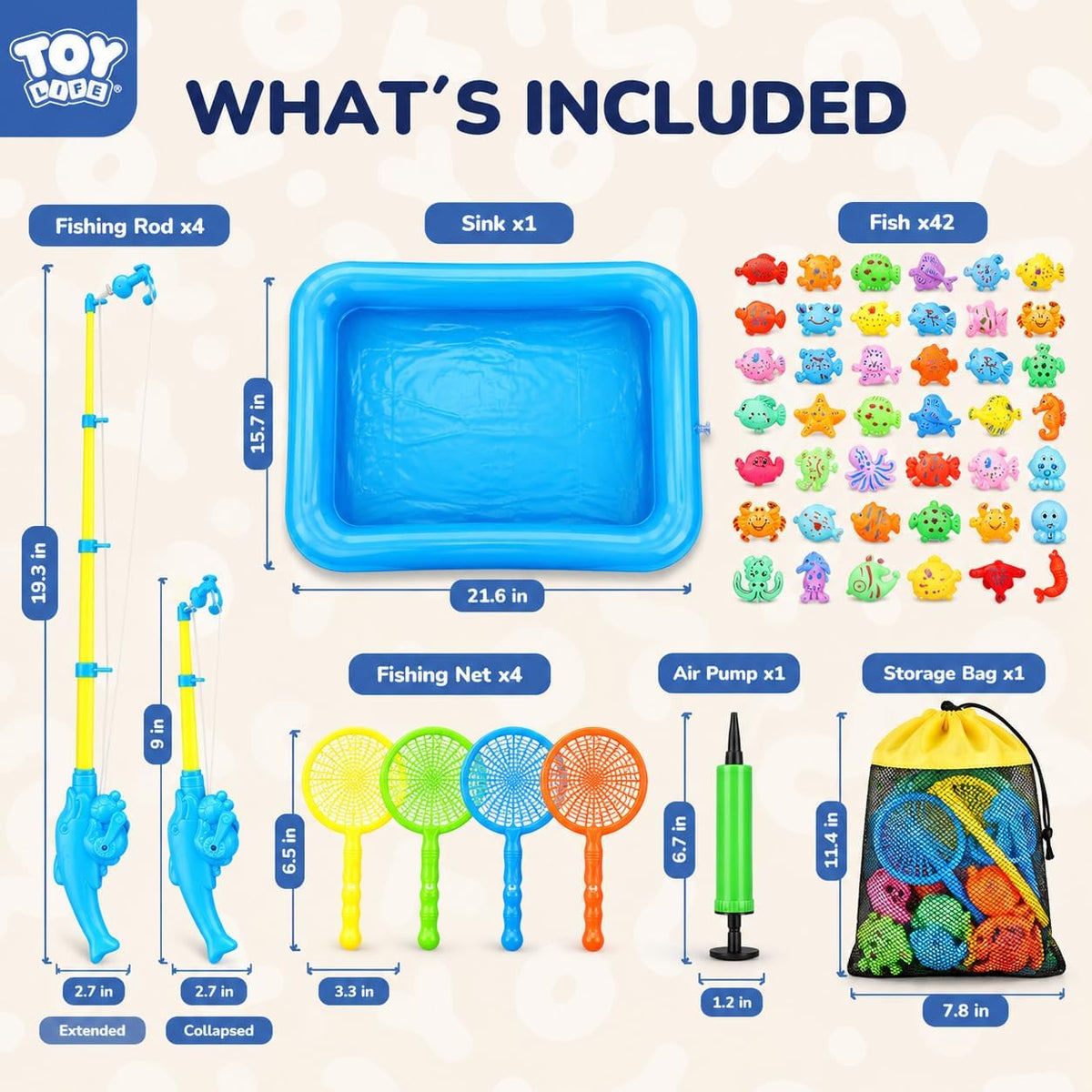 TOY Life Magnetic Fishing Game for Kids, Bathtub and Pool Toy - 4 Kids Fishing Pole With Inflatable Pool - image 3