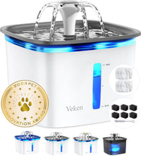 Veken Innovation Award Winner 95oz/2.8L Cat Water Fountain - Grey / 6 Filters+6 Sponges