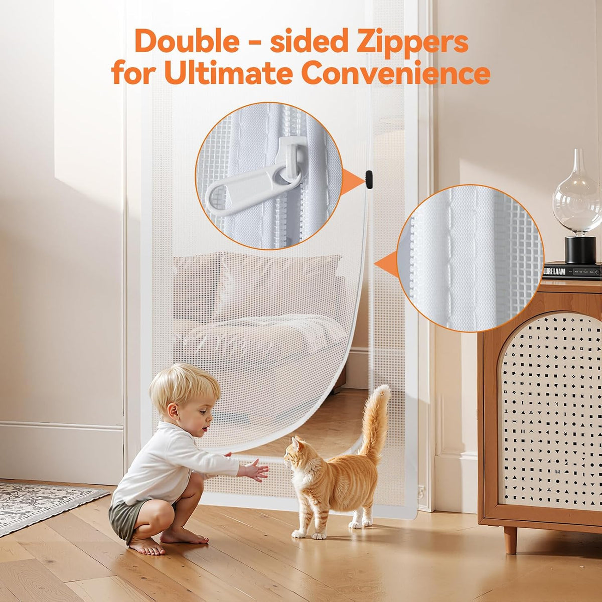 BFNN Cat Proof Screen Door, Extra Tall Mesh Gate - White / Fits Door Opening Size Up to 32''x 80'' - image 3