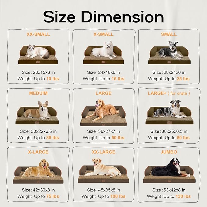 Extra Large Dog Bed-Orthopedic Waterproof XL Dog Bed for XLarge Extra Big Dogs - Foam Couch Sofa Washable with Removable Cover-Brown