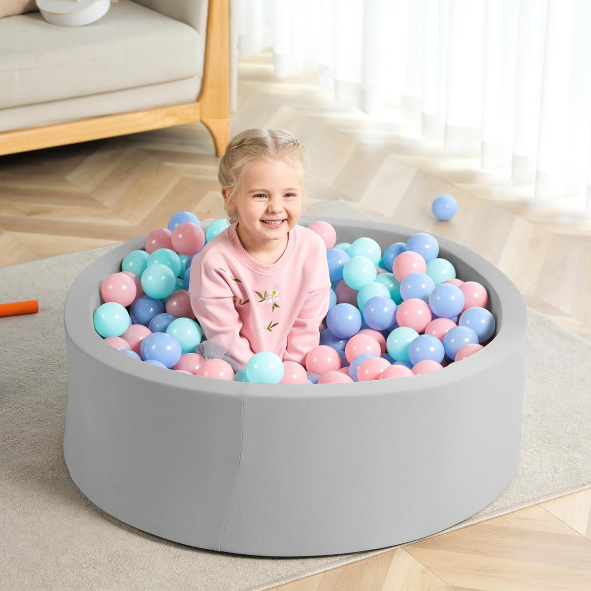 TRENDBOX Foam Ball Pit, 36" x 12" Indoor Soft Ball Pool for Kid，Light Grey – Fun for Kids & Family - Light Grey / 90CM - image 4
