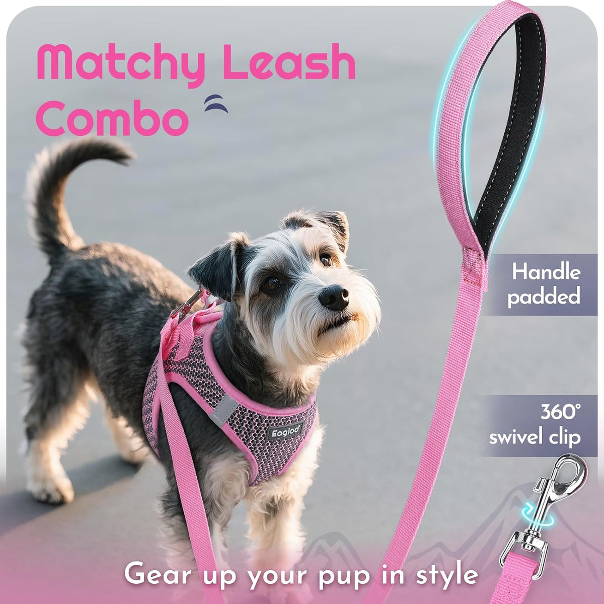 Eagloo Small Dog Harness and Leash Set - L(Chest:18.2"-20.5") / Pink - image 3