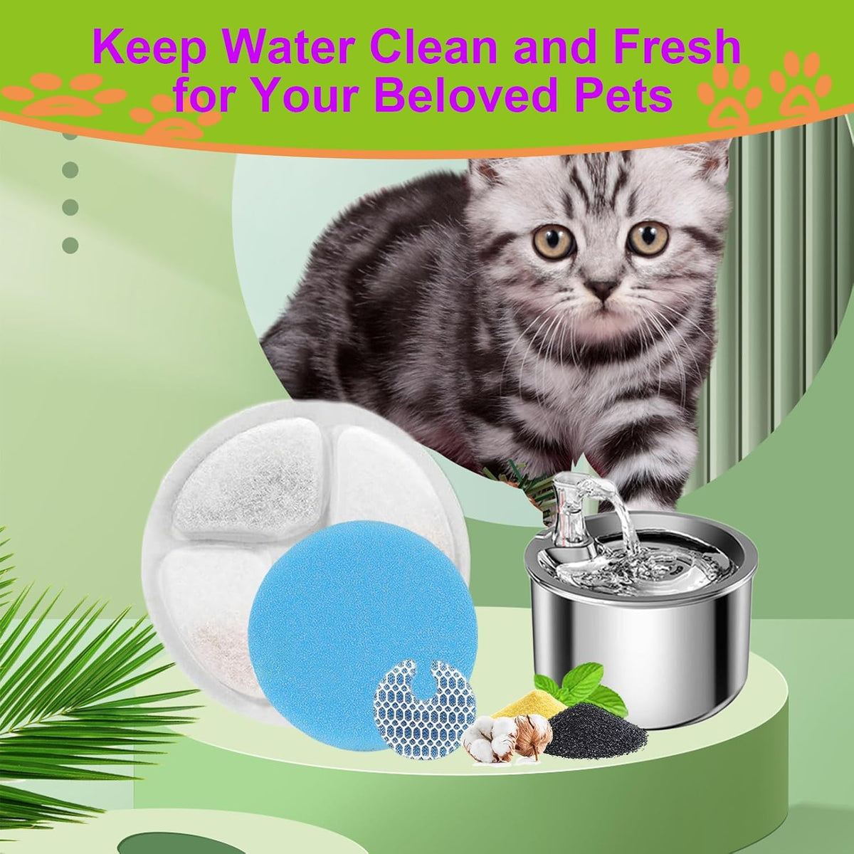 Cat Water Fountain Filter Replacement for Square 2.2L/73oz Pet - Filter / 5 Set - image 4