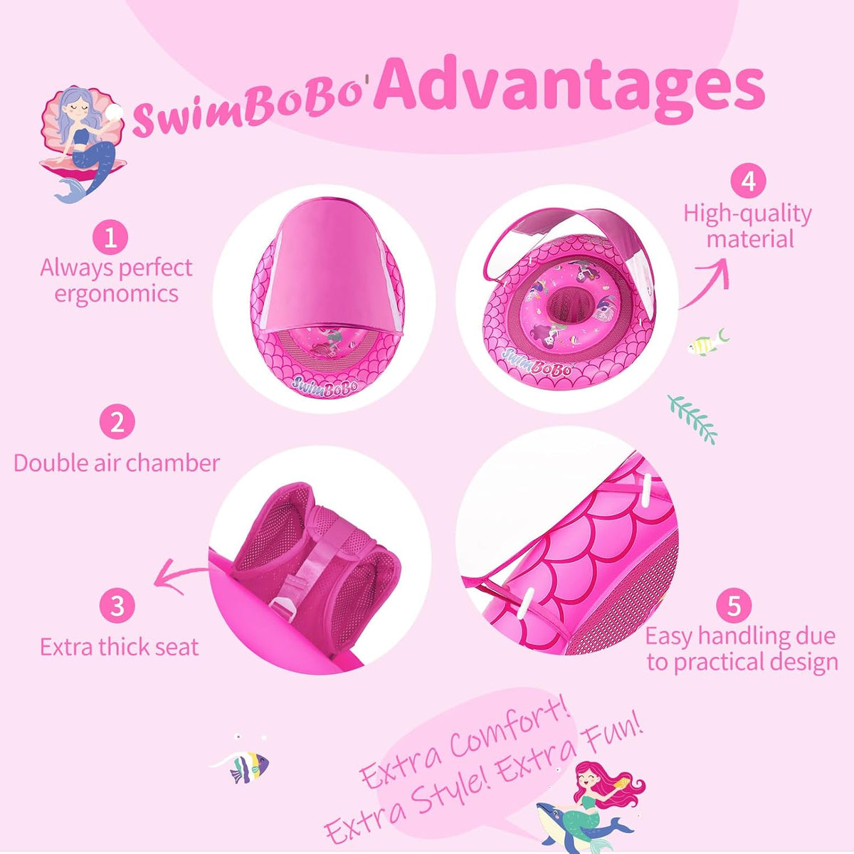 Swimbobo baby pool float with sun canopy and safety seat, Yellow Dinosaur design - view 6