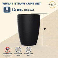 Wrova set of 8 black reusable wheat straw cups, 20 oz, stackable - view 26