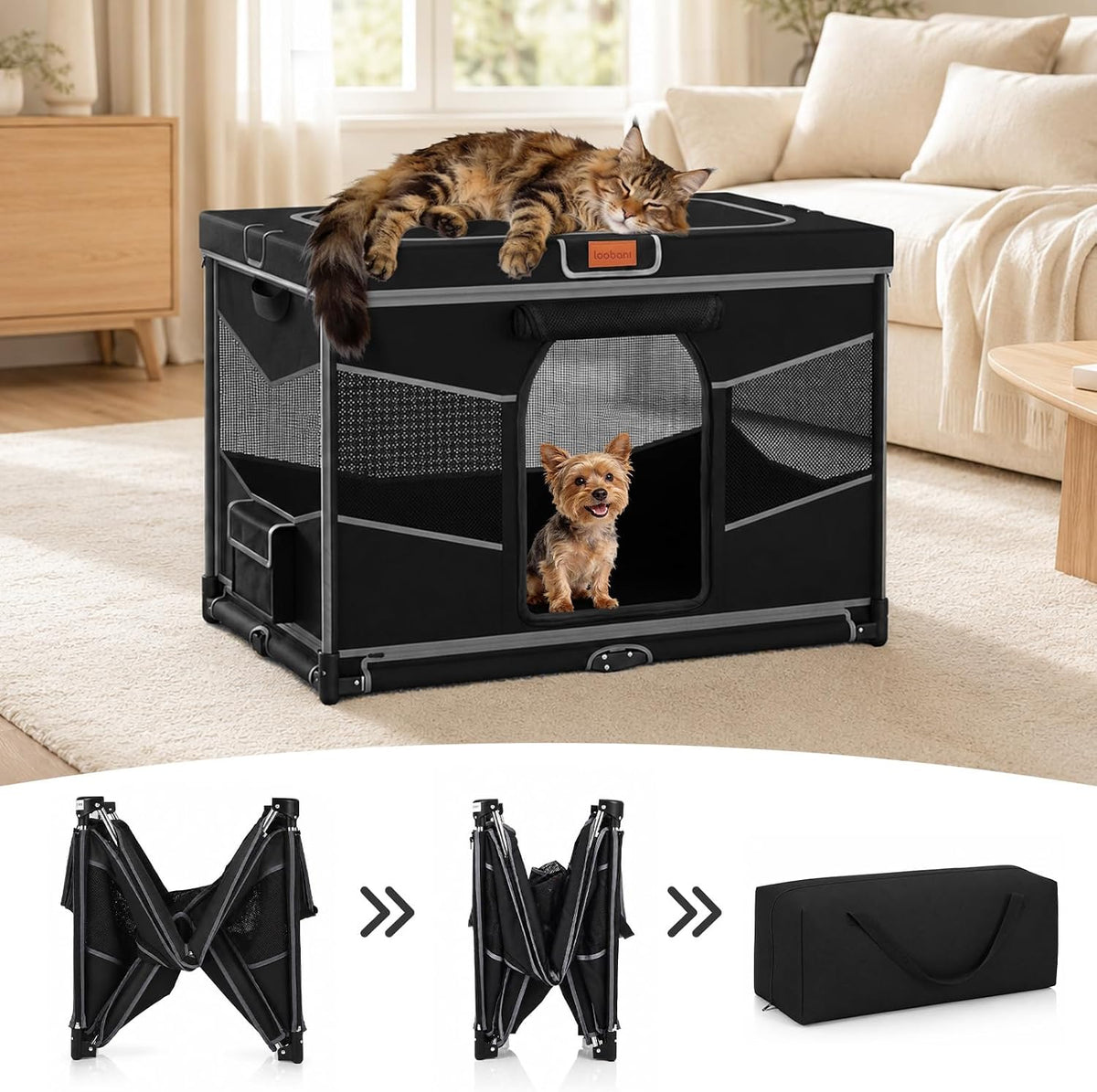 LOOBANI Dog Playpen for Small Dogs, 32"x24"x22" - Black / Medium