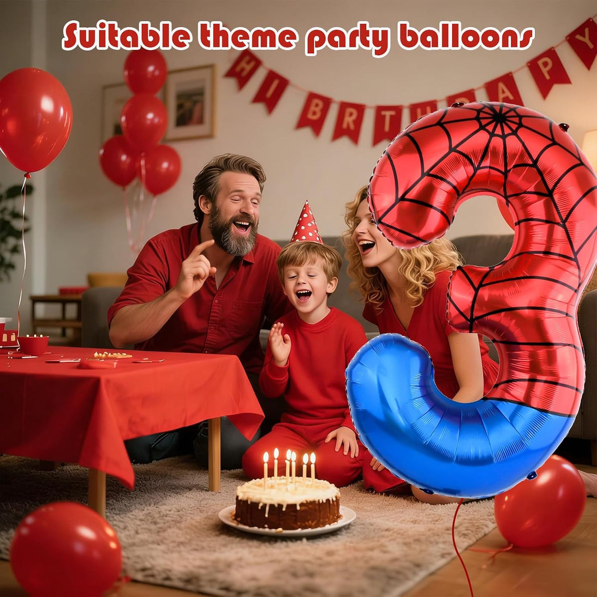 40 Inch Vibrant Spider-Themed Number Foil Balloons - Red+blue / 3 - image 2