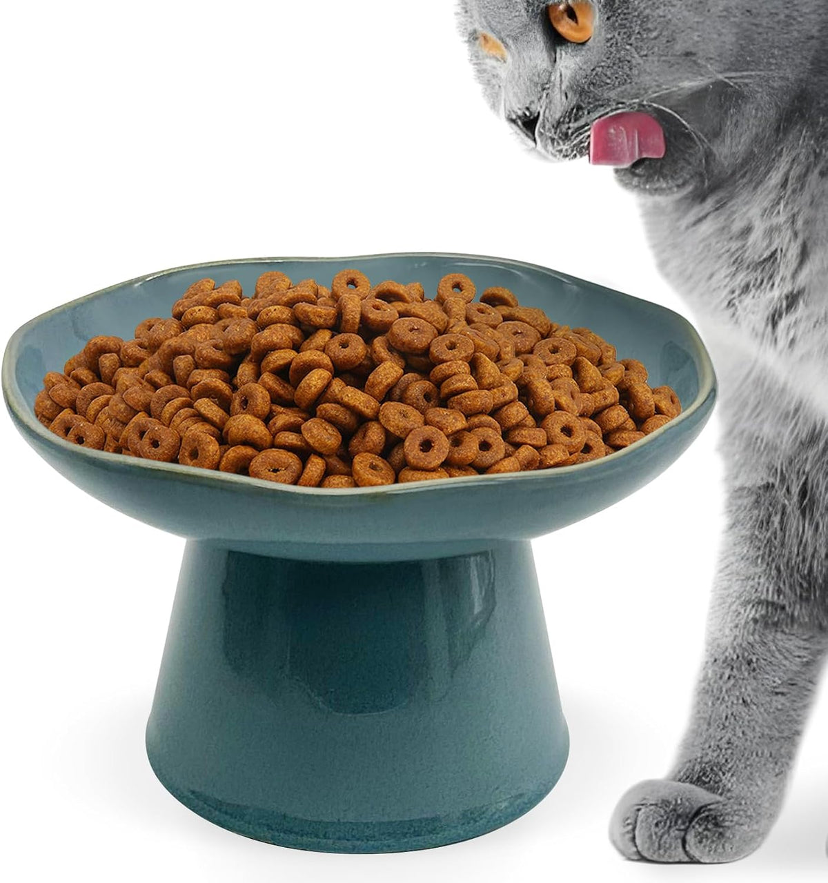 VCEPJH Elevated Cat Bowls 6.1in Wide Shallow Ceramic Raised Food Dish – Essentials for Cats - Blue(Pack of 1)