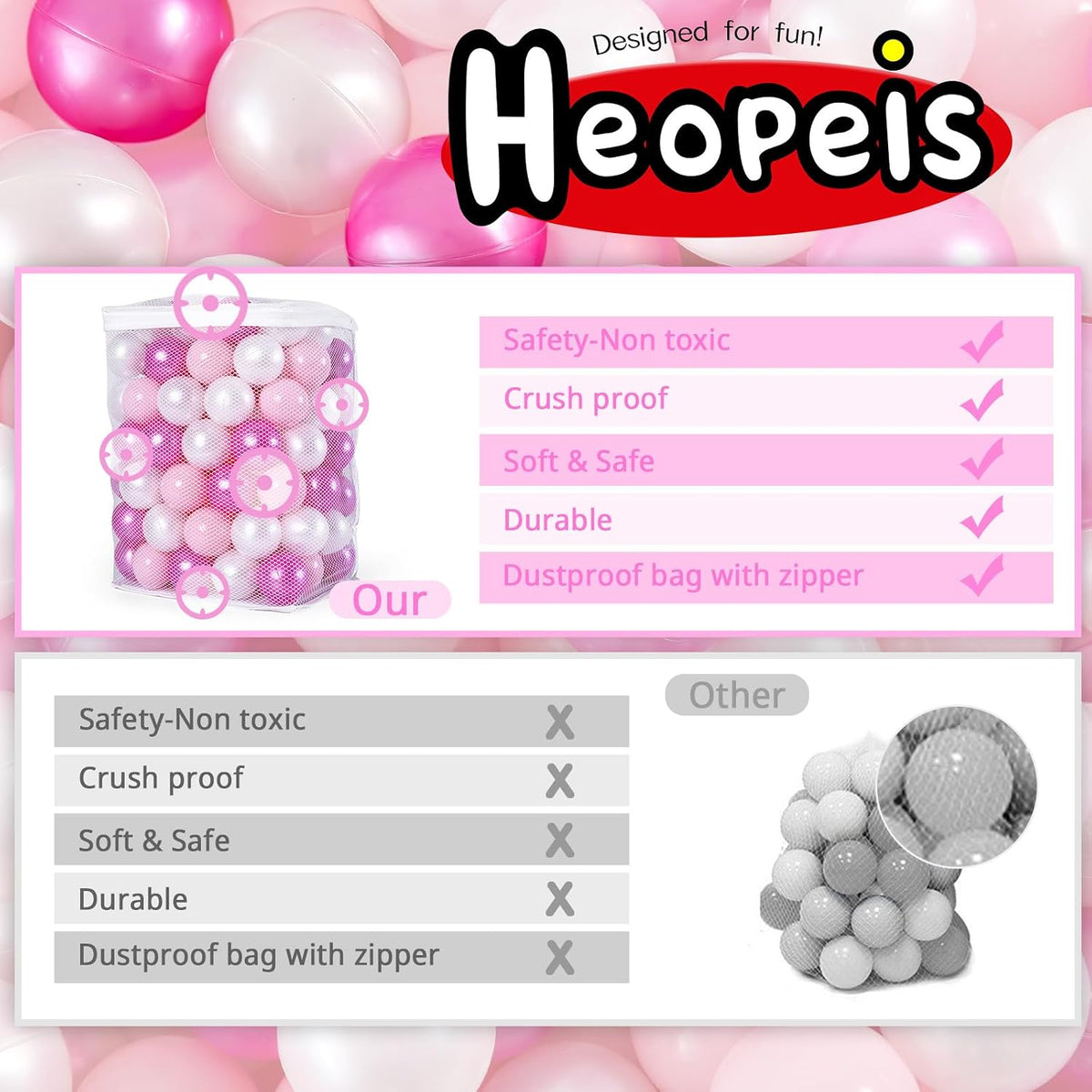 Ball Pit Balls for Toddlers, Crush Proof - Purple Pink White / 100 balls - image 3