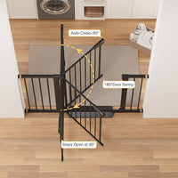 Cumbor 29.7-48" Baby Gate for Stairs, Mom's Choice Awards Winner-Dog Gate for Doorways, Auto Close Safety Pet Gate for Dogs Indoor, Easy Install Pressure Mounted Child Gate with Walk Thru Door, Black