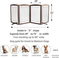 ZJSF Freestanding Dog Fence Indoor, Foldable Dog Gate for Doorways, Stairs or Hallways, Sturdy Wood Extra Wide Pet Gate with Support Feet for The House, Brown, 32 "Height-4 Panels