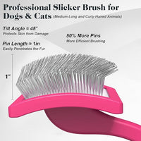 2PCS Slicker Brush for Dogs & Pet Comb,Professional Dog Grooming Brush (Goldendoodles,Poodles,Labradoodles) with Extra Long Pins to Effectively Remove Tangles, Knots and Mats (Pink)