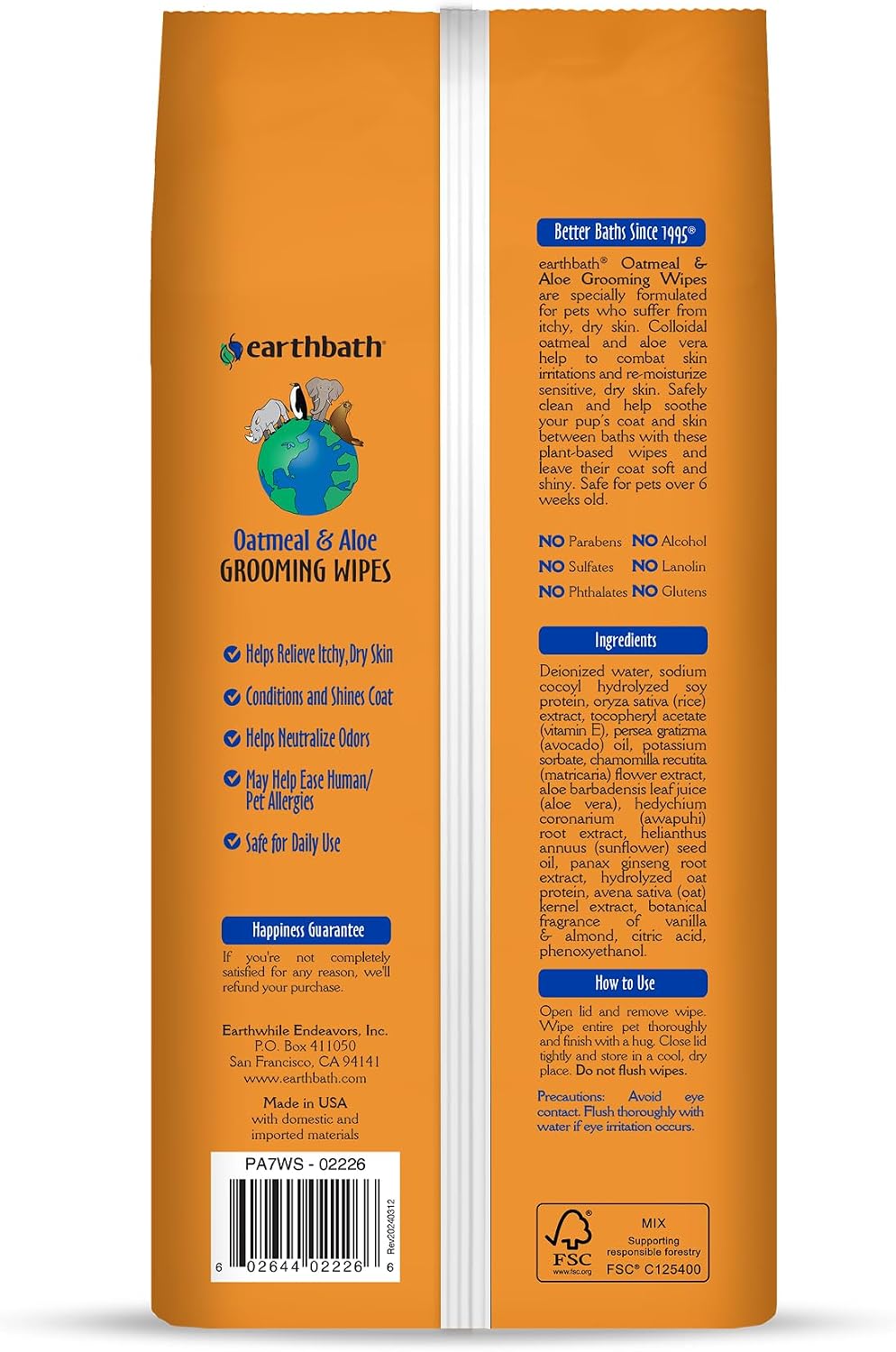 earthbath Oatmeal & Aloe Grooming Wipes - Vanilla & Almond / 100 Count (Pack of 2) - image 2