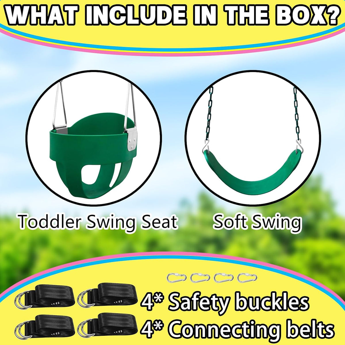 Perantlb toddler swing set with high back bucket seat and swing seat hanging from a tree - view 20