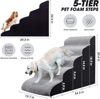 Dog Stairs&Steps for High Beds Up to 28'', 5-Step Dog Ramp for Small Medium Dogs with Washable Cover, Pet Steps for Cats to Get on Couch and Sofa, Durable Foam Ladders, 24.4" Tall, Grey