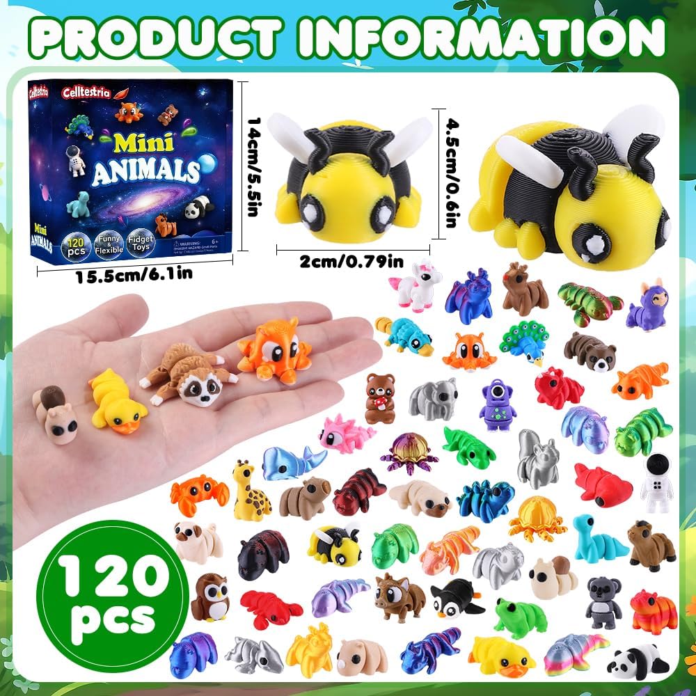 Celltestria 18PCS 3D Printed Skeleton Fidget Toys with Coffin Storage - 120Pcs Mini Animals - image 2