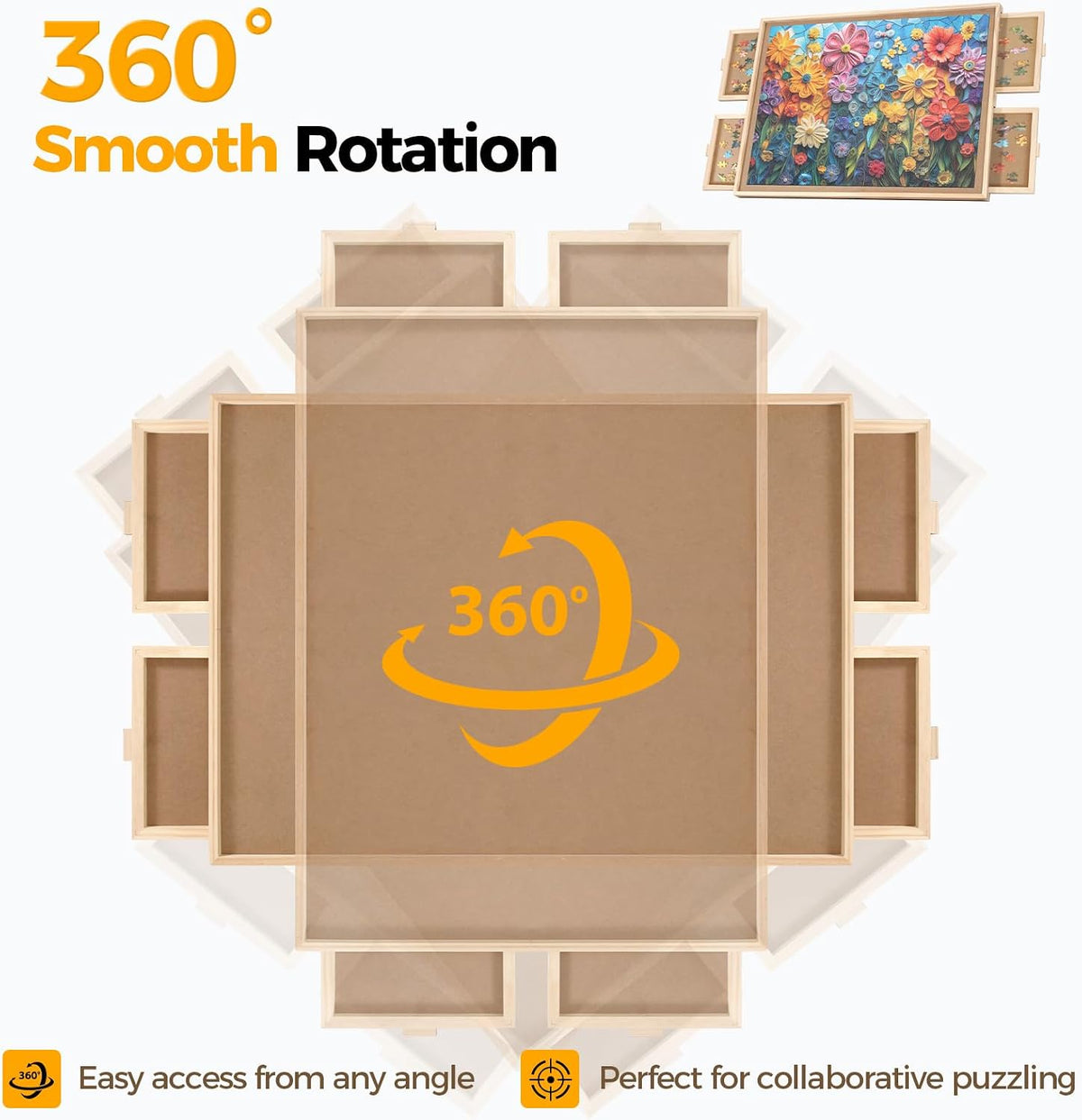 BuilderButler 1000 Pieces Rotating Puzzle Board with 4 Drawers - Wooden-4 Drawers / Medium-1500pcs - image 4