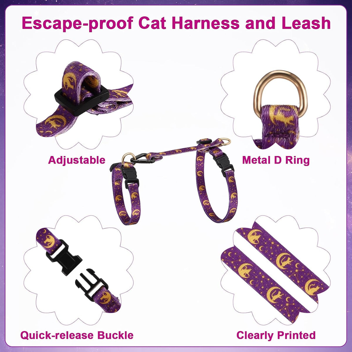 2 Pack Cat Harness and Leash with Collar Set - Black Purple - image 3