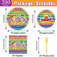 CHUNNIN 200 PCS Gone Fishing Party Plates Napkins Fishing Tableware - Mexican Fiesta - image 2
