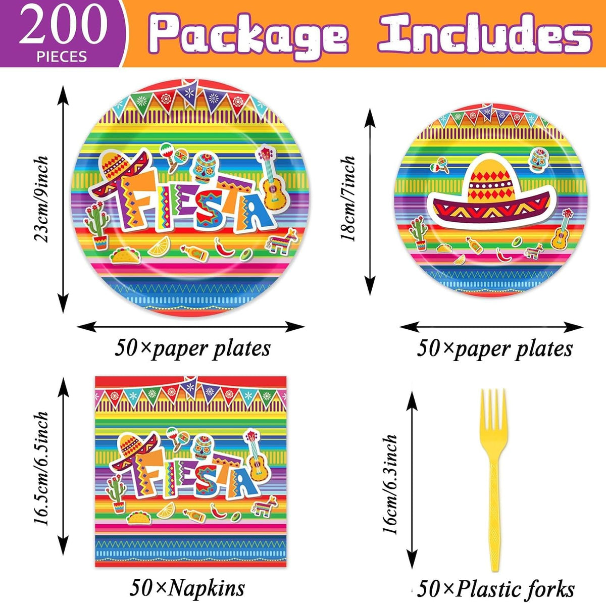 CHUNNIN 200 PCS Gone Fishing Party Plates Napkins Fishing Tableware - Mexican Fiesta - image 2