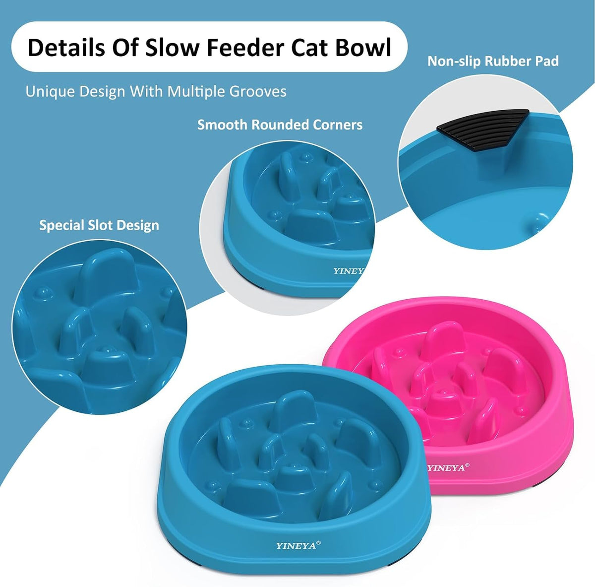 YINEYA Slow Feeder Dog Bowl for Medium Dogs - Small / A - DarkBlue & RoseRed - image 4