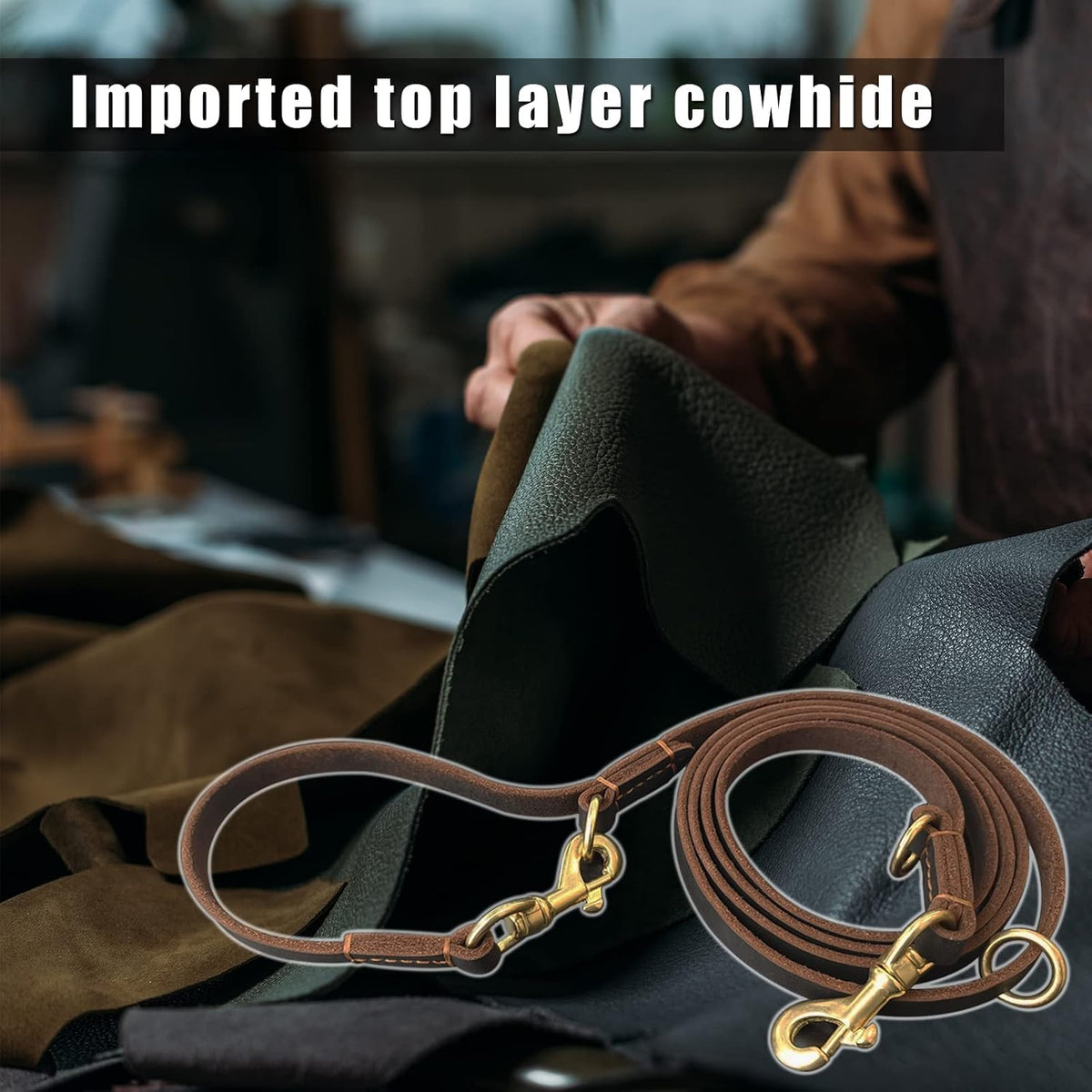 Hands Free Leather Dog Leash 8ft，Durable Genuine Leather Multi - image 2