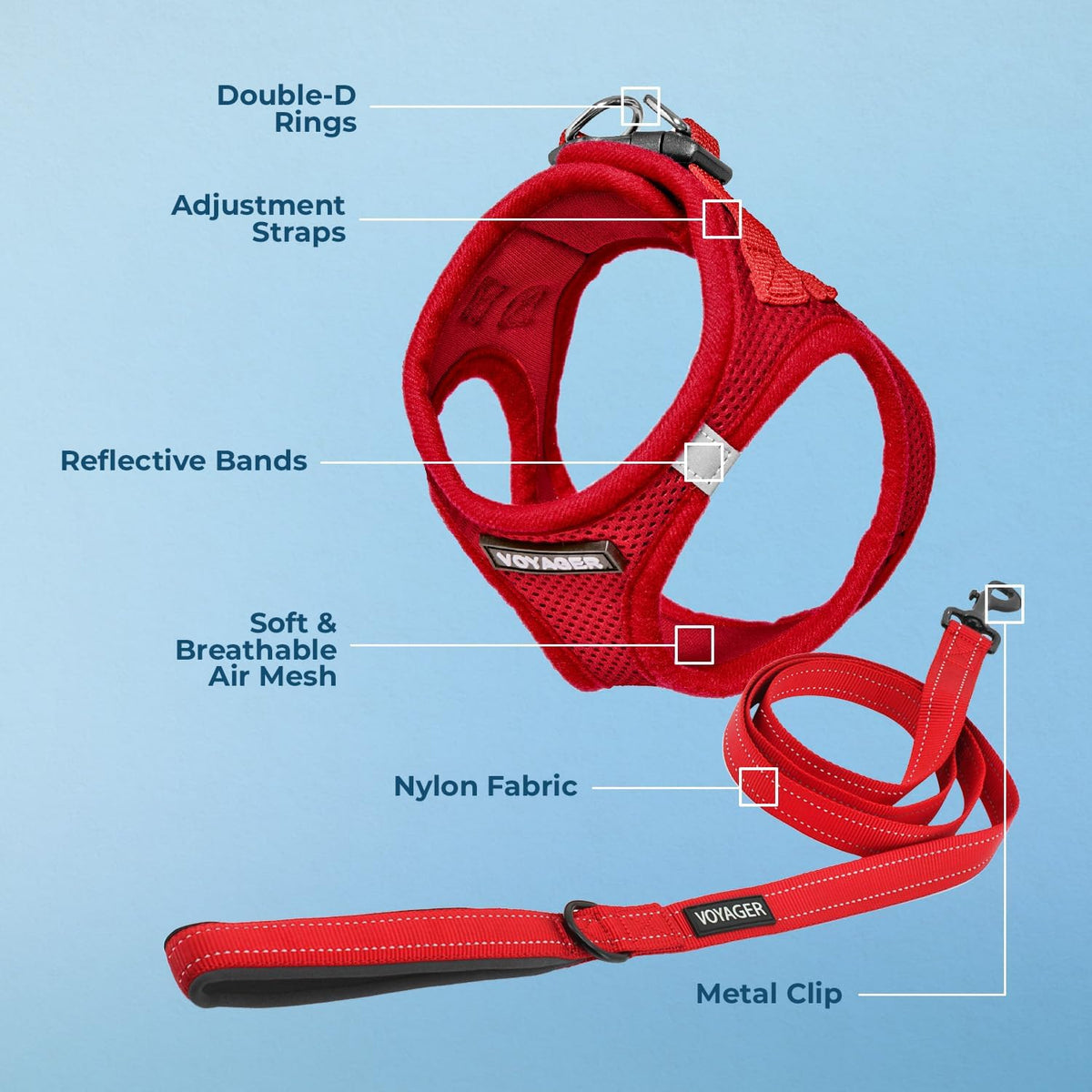 Best Pet Supplies Voyager Step-in Air All Weather Mesh Harness - Harness Leash Set (Red) / XS (Chest: 13 - 14.5") - image 3