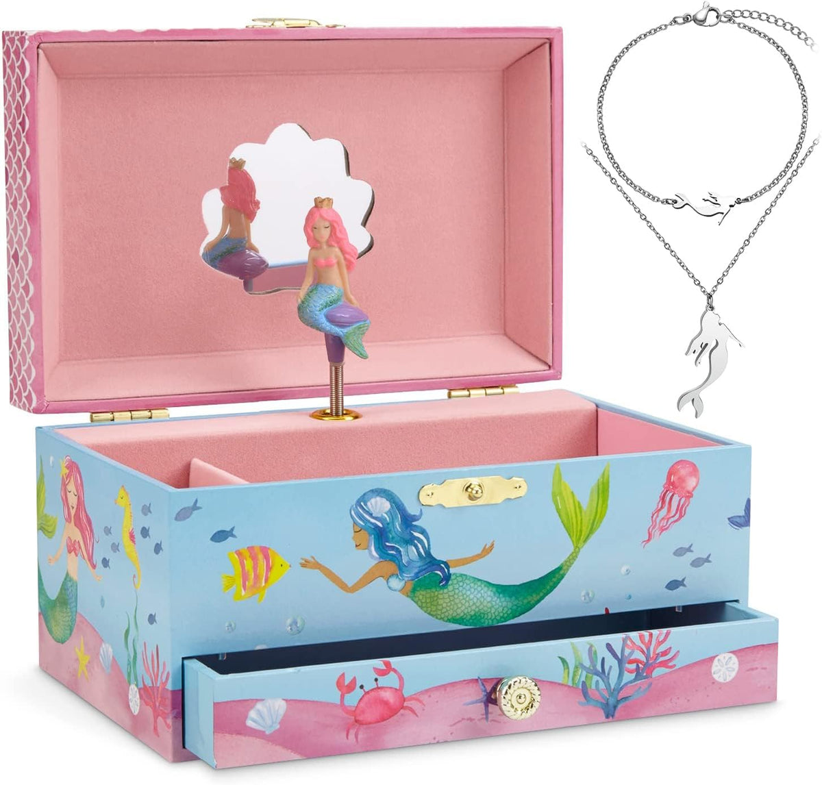 Jewelkeeper Jewelry Box for with Pullout Drawer - Mermaid