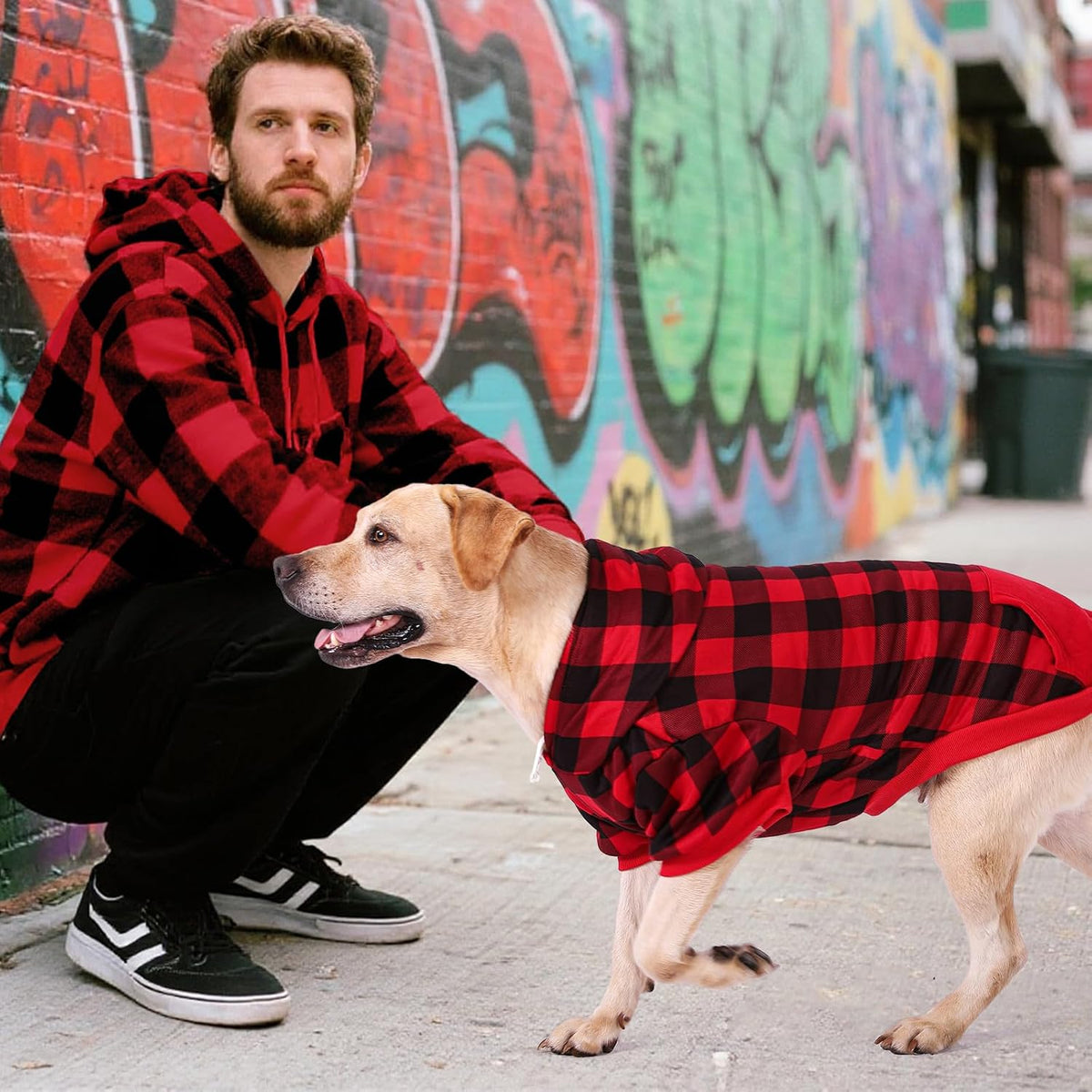 Plaid Dog Hoodie Pet Clothes Sweater with Hat and Pocket for Small - Red / XX-Large (Pack of 1) - image 3