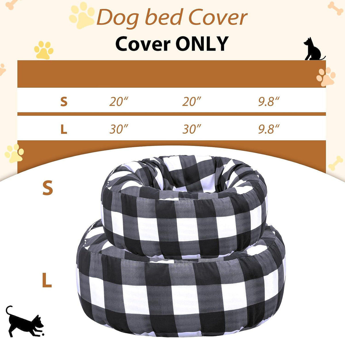 Round Dog Bed Cover Washable Elastic Edged 30×9.8 Inch – Essentials for Dogs - 30*30*9.8 Inch / Black - image 4
