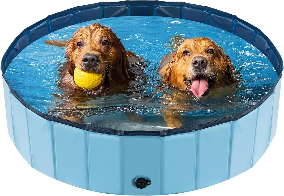 YSJILIDE Portable Dog Pool PVC Pet Swimming Bathtub Collapsible Hard - Blue / L-48" x 12"