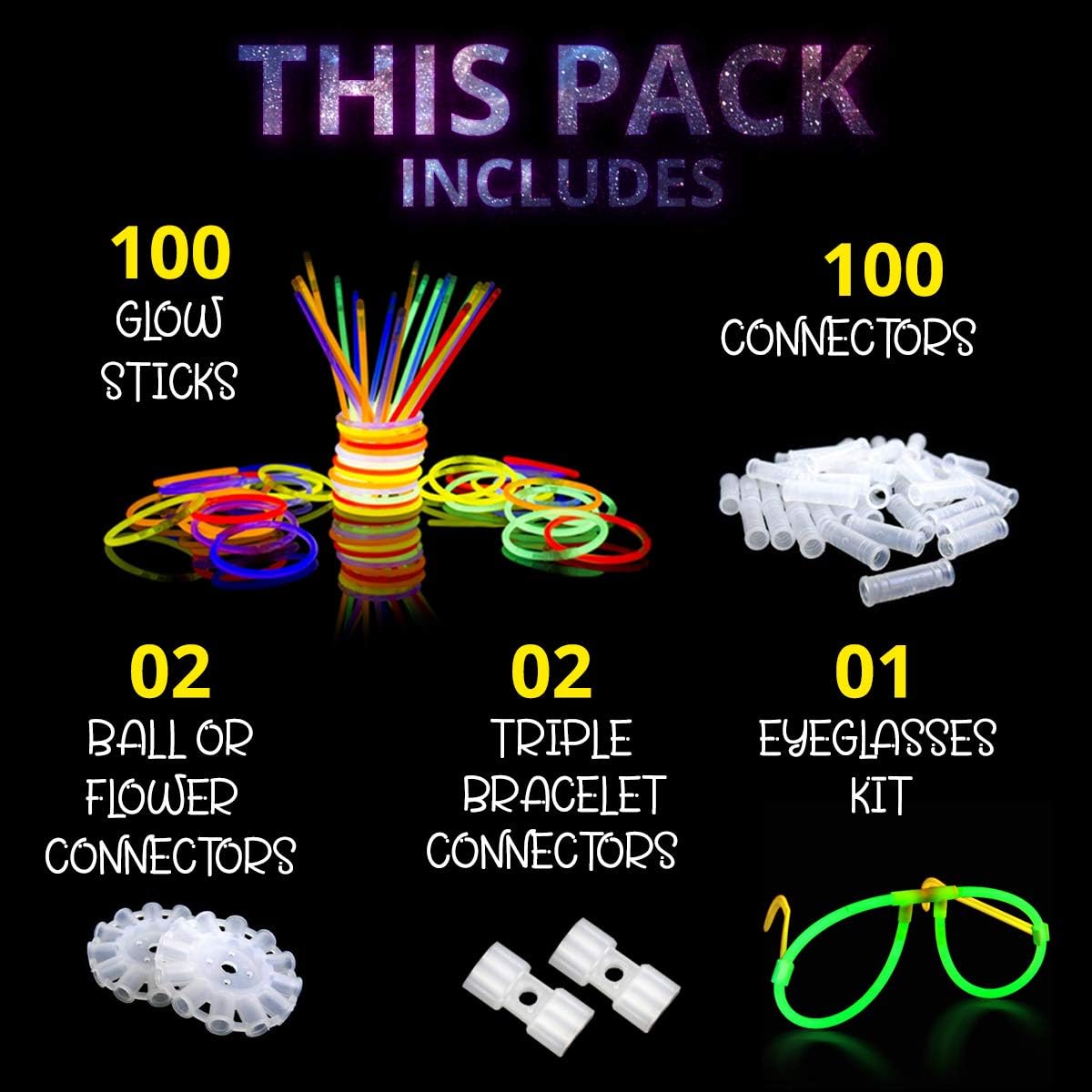 Ammy Glow Sticks Bulk Party Pack-100 Pack Glow Sticks - 100 Pack - image 2