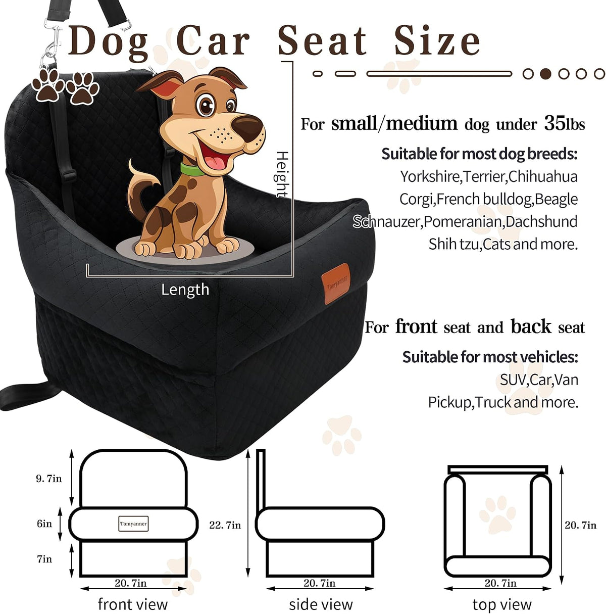 Dog Booster Car Seat for Small/Medium Dogs up to 30 lbs - black - image 3