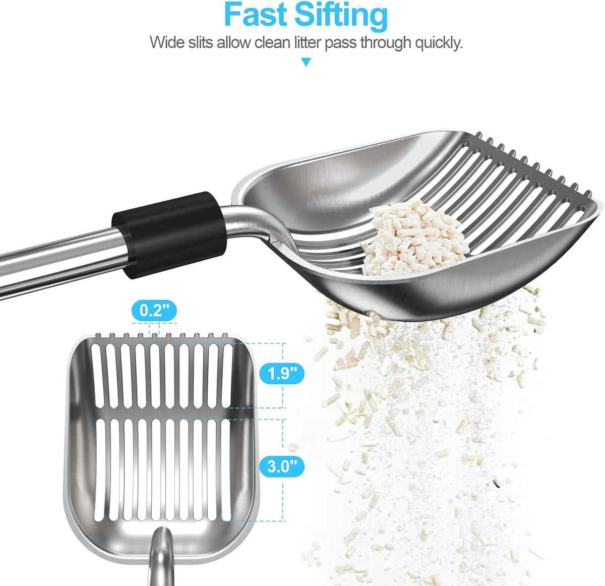 Cat Litter Scoop, Long Handle Metal Litter Scooper, No Bending - image 3