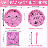 Gistome 96-piece Halloween spider web tableware set with plates, napkins and forks - view 13