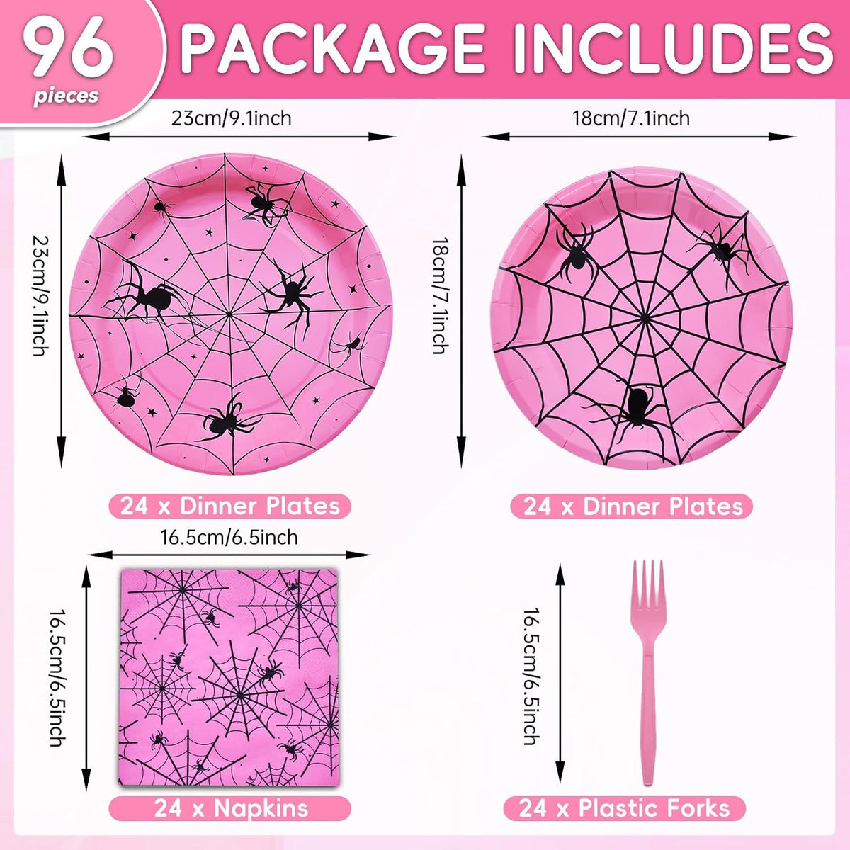 Gistome 96-piece Halloween spider web tableware set with plates, napkins and forks - view 13
