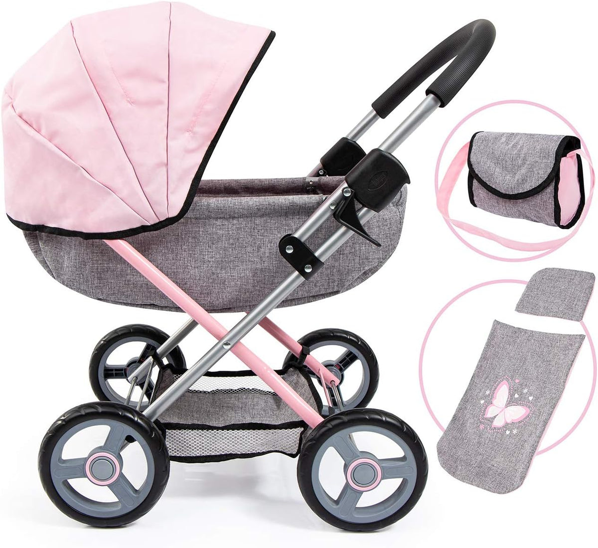 Bayer Baby Doll Stroller Toy Set with Bag - Grey and Pink