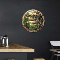 Lygond Metal Sign Tin Sign Circular Stained Glass Alligator Minimalist Wall Art for Home Decor 12×12 Inches