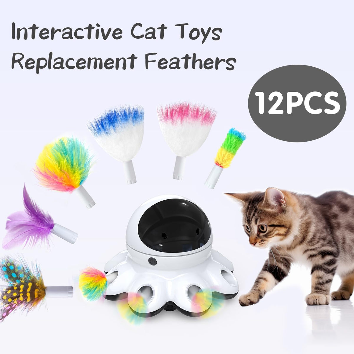ORSDA Cat Laser Toy, 2-in-1 Interactive Automatic Motion Activated Moving 8 Holes Whack A Mole - Various Refills Feathers (12 Count) - image 3