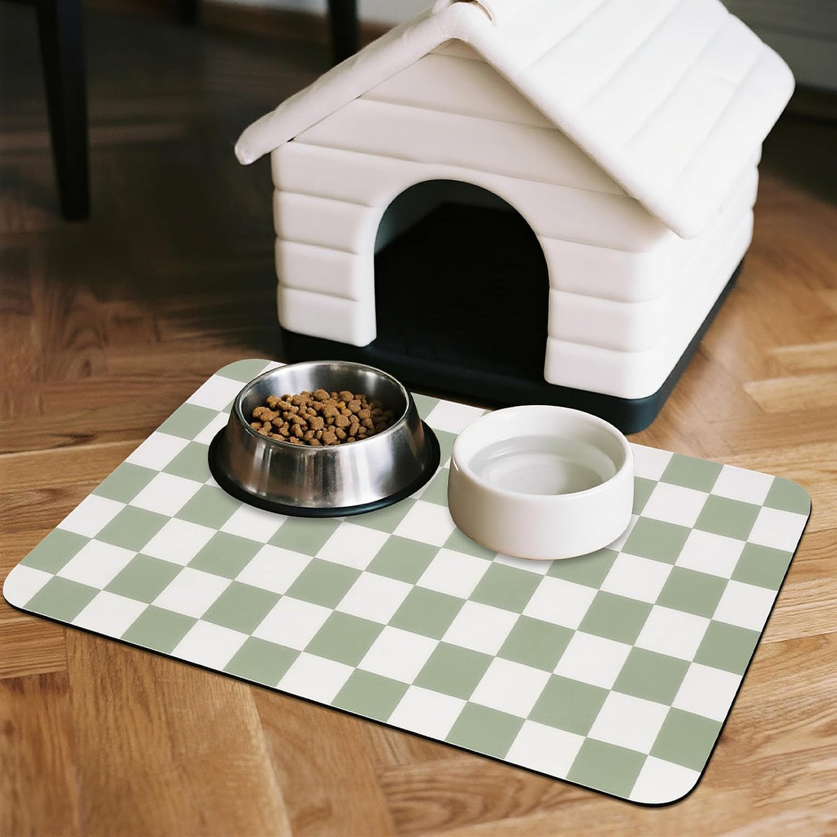 CooRug Checkered Dog Food Mat, Pet Feeding Mat 20" L x 12" W - Green / 24"L x 16"W - image 3