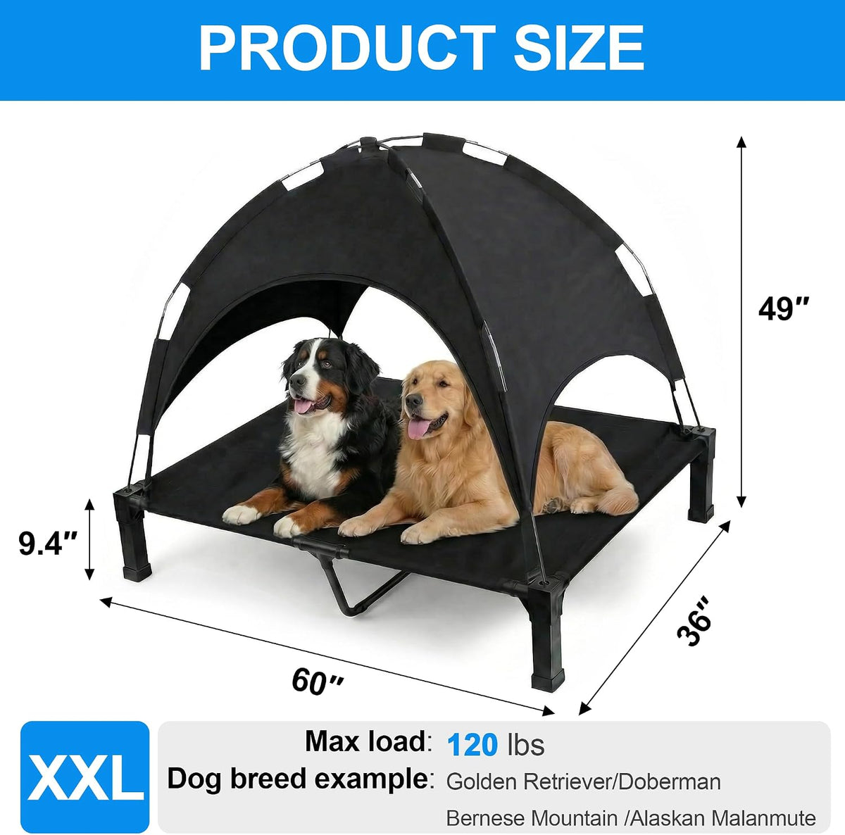 Elevated Dog Bed Raised Cooling Dog Cot for Large Dogs - Black / 60"L x 36"W x 49"H - image 2