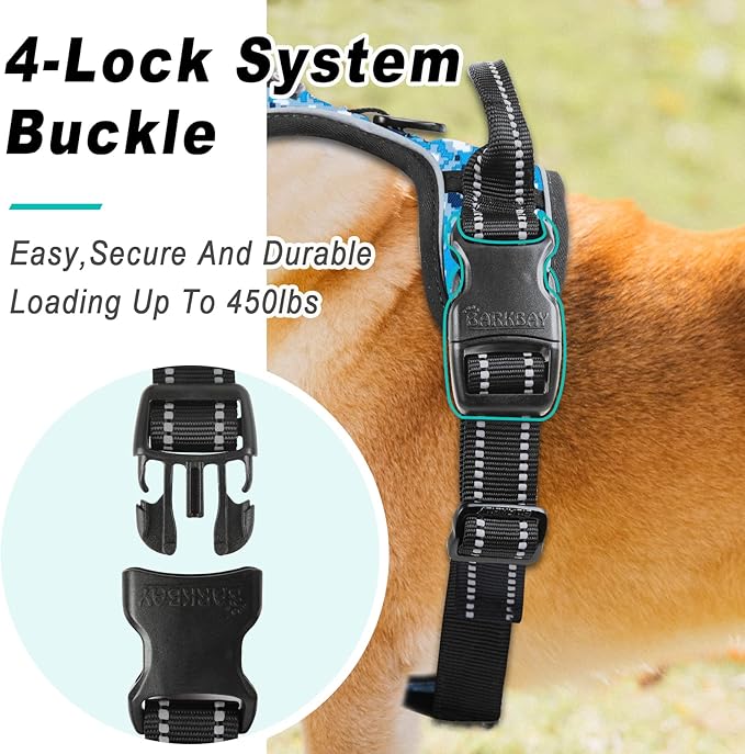 BARKBAY No Pull Dog Harness Large Step in Reflective Dog Harness with Front Clip and Easy Control Handle for Walking Training Running(Blue camo,M)