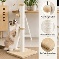 Dimaka Tall Cat Scratching Post Tree Scratcher with Sisal Rope - Light Brown / 29 inches for All Cats - image 4