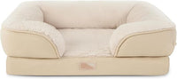 TOWN & COUNTRY EVERYDAY CuddleTown Comfy Solid Bolster Sofa Pet Bed, Supportive & Calming Egg Crate Foam, Non-Slip Bottom, Machine Washable Cover, Beige, Medium 28"x23"x8"