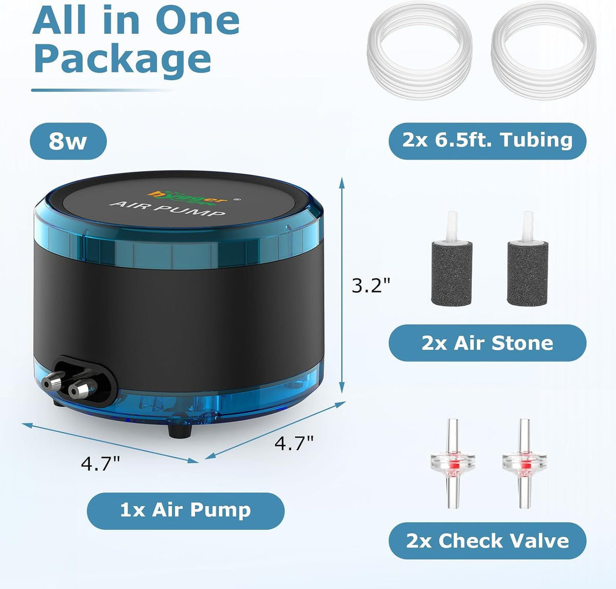 hygger Aquarium Air Pump Dual Outlet - 8W (Up to 200 Gallon) - image 4