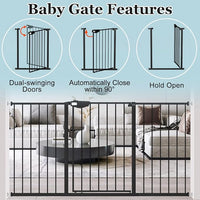 WAOWAO Triple Lock Baby Gate Extra Wide 31.1-35.04" Pressure Mounted Walk Through Swing Auto Close Safety Black Metal Dog Pet Puppy for Stairs,Doorways,Kitchen