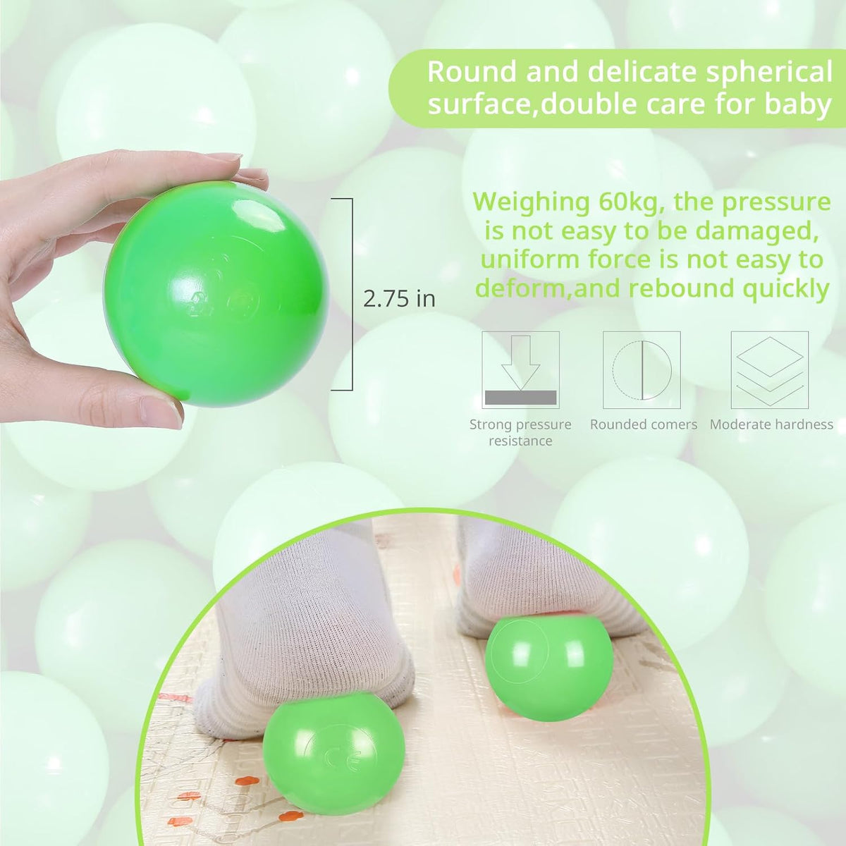 Heopeis green ball pit balls, 2.75 inches, crush proof plastic for kids - view 34